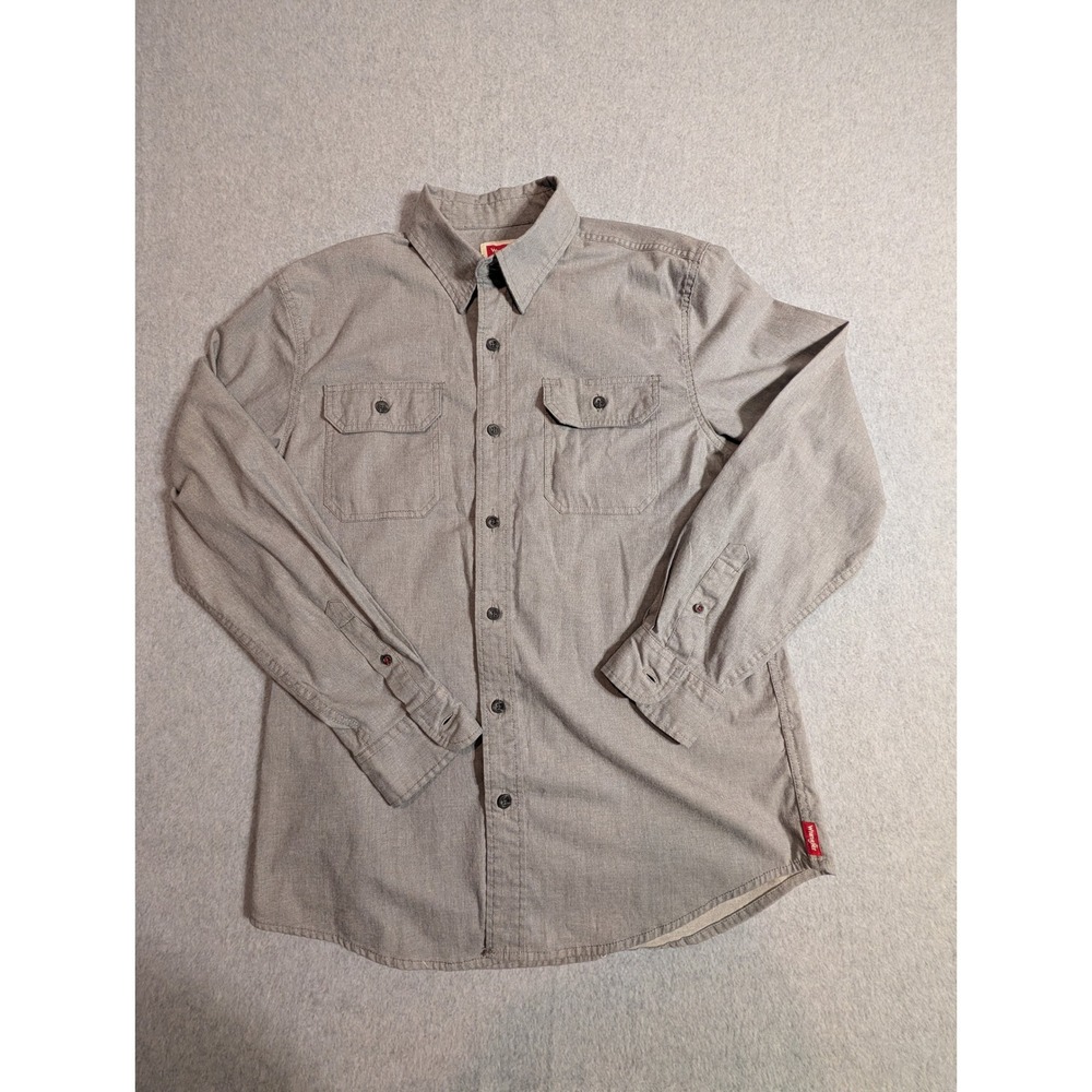 Wrangler Flex for Comfort Mens Gray Long Sleeve Button Down Work Shirt Medium